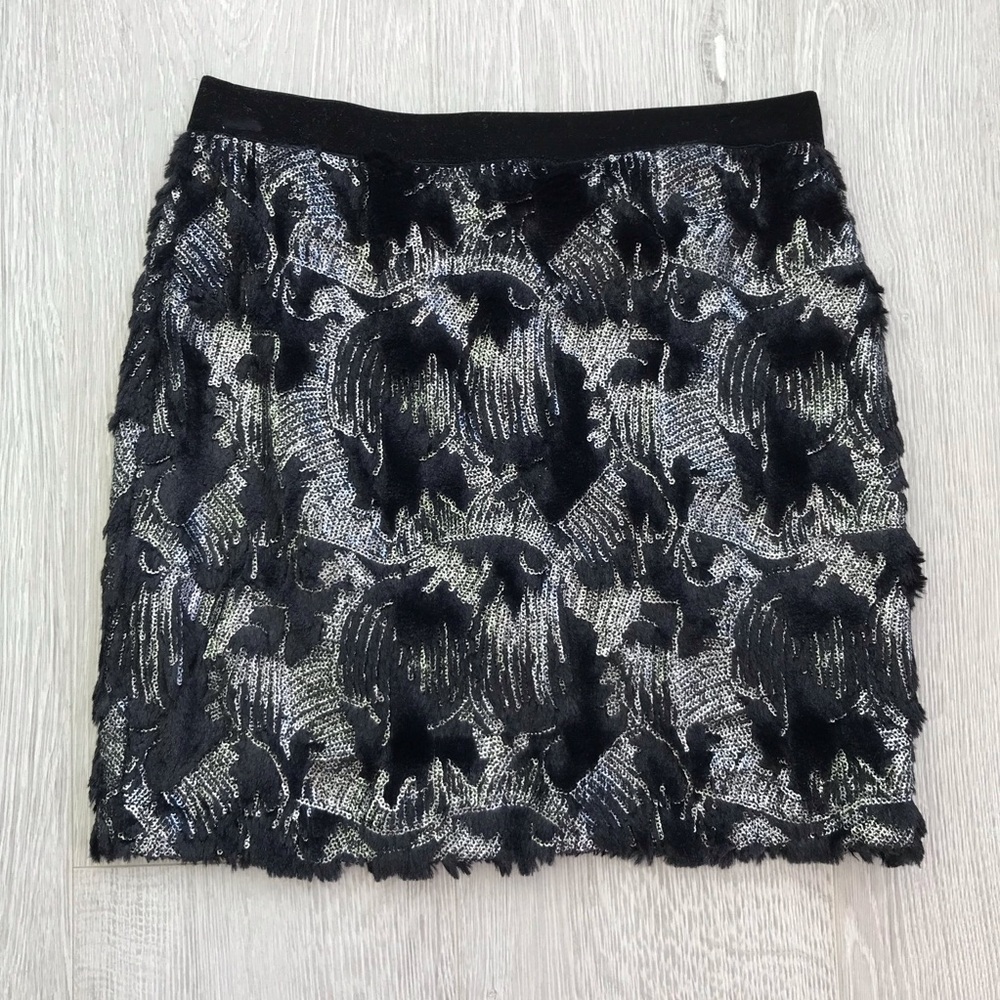 LIMITED Zara Special Collection Feathery Sequin Embroidered Mini Skirt NWOT